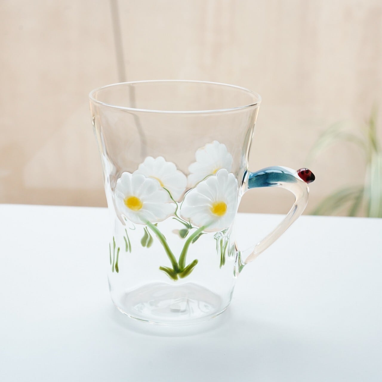 竹川久仁子】耐熱ガラス 花マグカップ 白 T-1-B | ろにせら ギャラリー