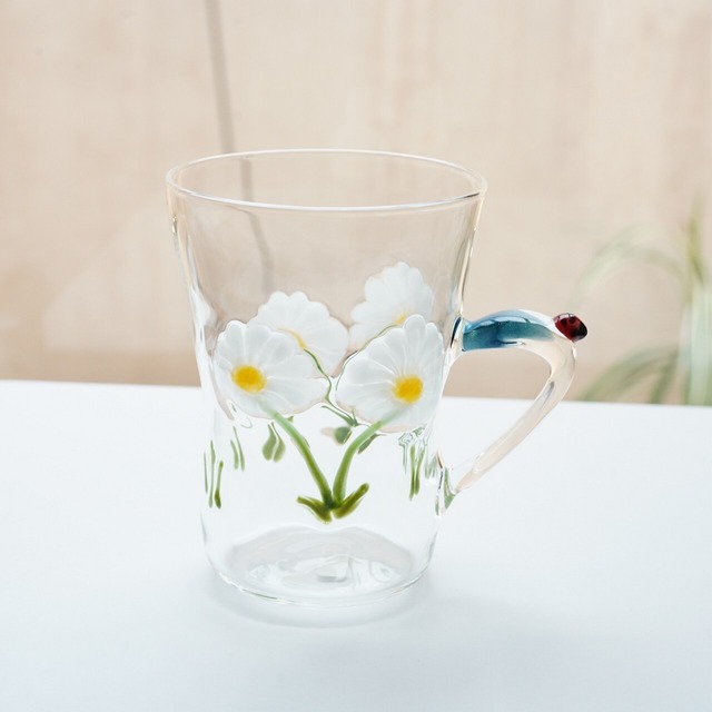 【竹川久仁子】耐熱ガラス　花マグカップ　白　T-1-B