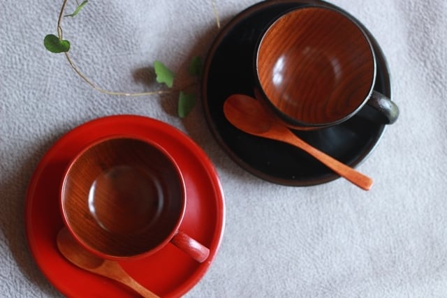 琉球漆器　カップ　コップ　コースター　スプーン　赤 琉球漆器 カップ コップ コースター スプーン 赤