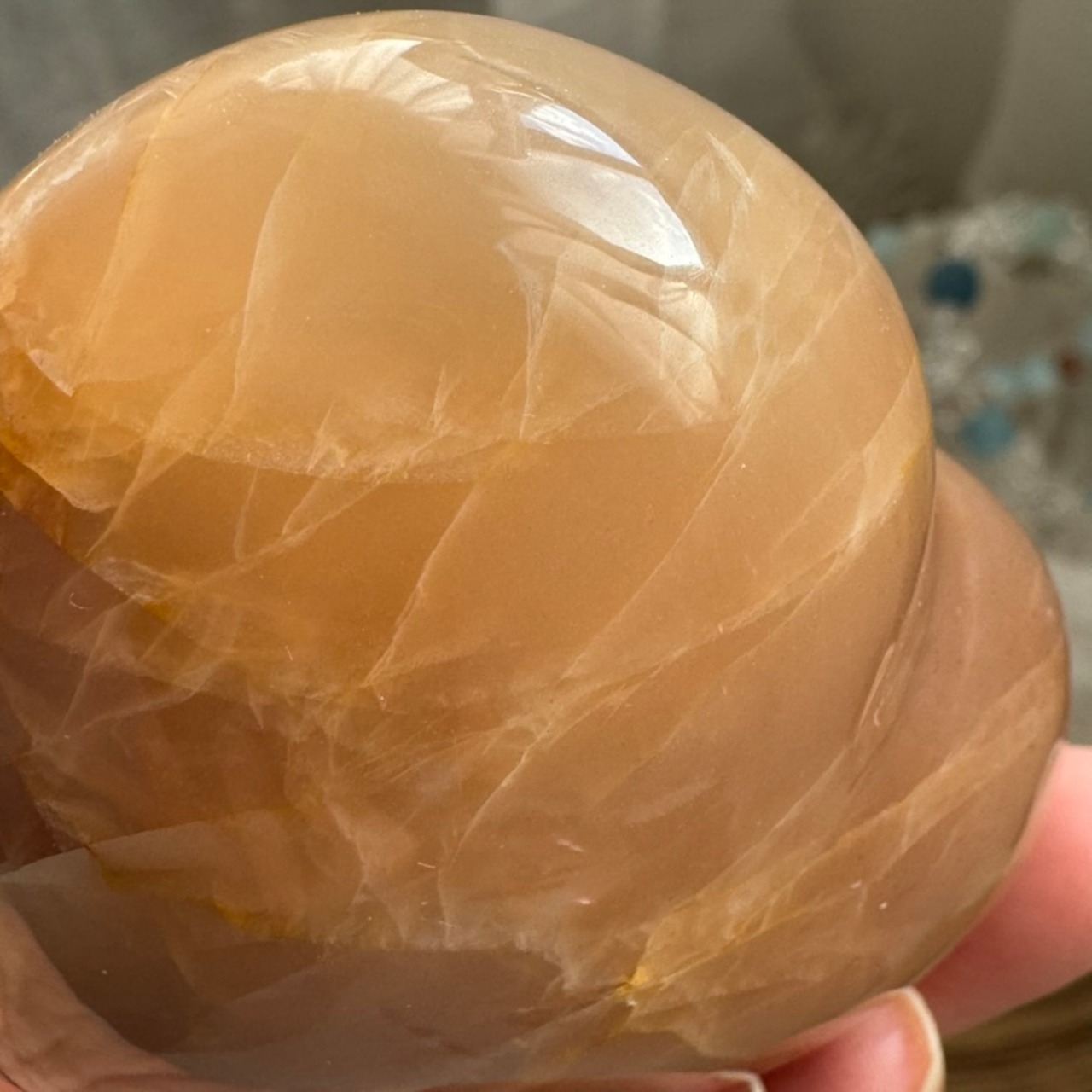 ピーチムーンストーンハート＊231158＊天然石ハート型＊天然石インテリア＊置き物＊インテリアストーン