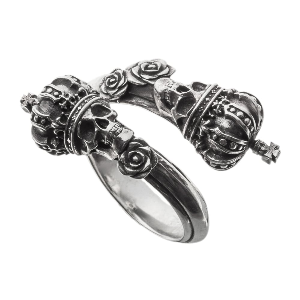 ツインスカルクラウンリング 指輪 AKR0079 Twin Skull Crown Ring シルバーアクセサリー Silver jewelry