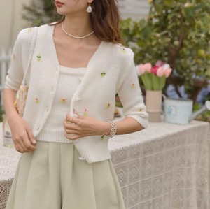 Flower embroidered knit ensemble