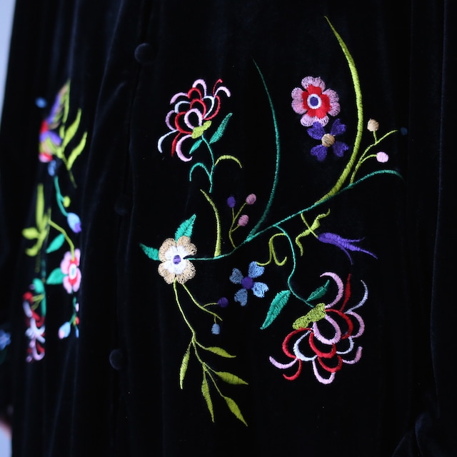 "花×鳥" 刺繍 full pattern over silhouette special velours shirt