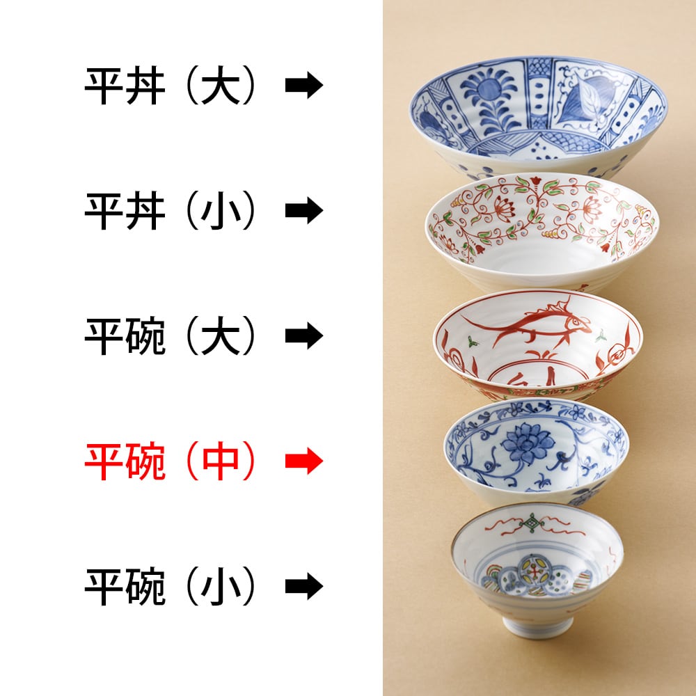 呉須赤絵天下一 平碗（中） | 肥前吉田焼 陶磁器の与山窯