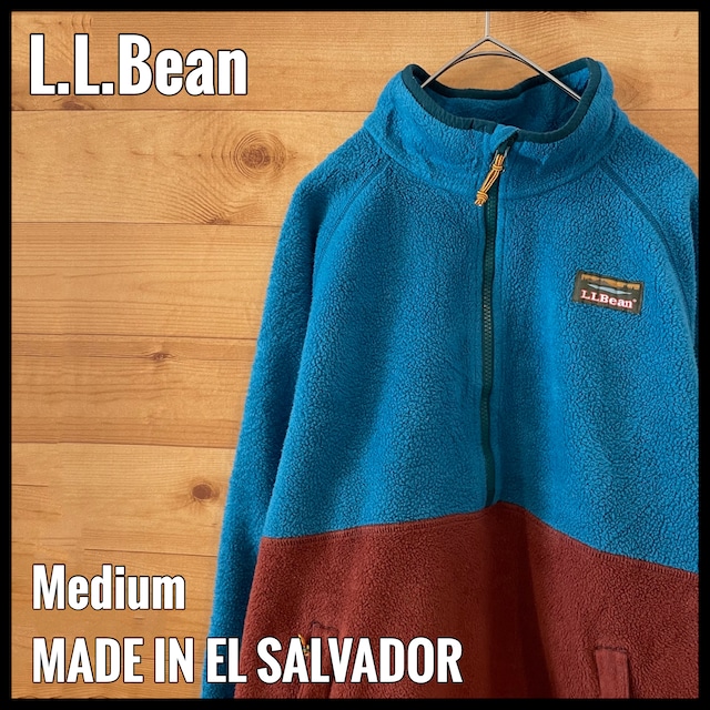 【L.L.Bean】フリース ハーフジップ ワンポイント プルオーバー  トップス 刺繍ロゴ ツートンカラー バイカラー M エルエルビーン US古着