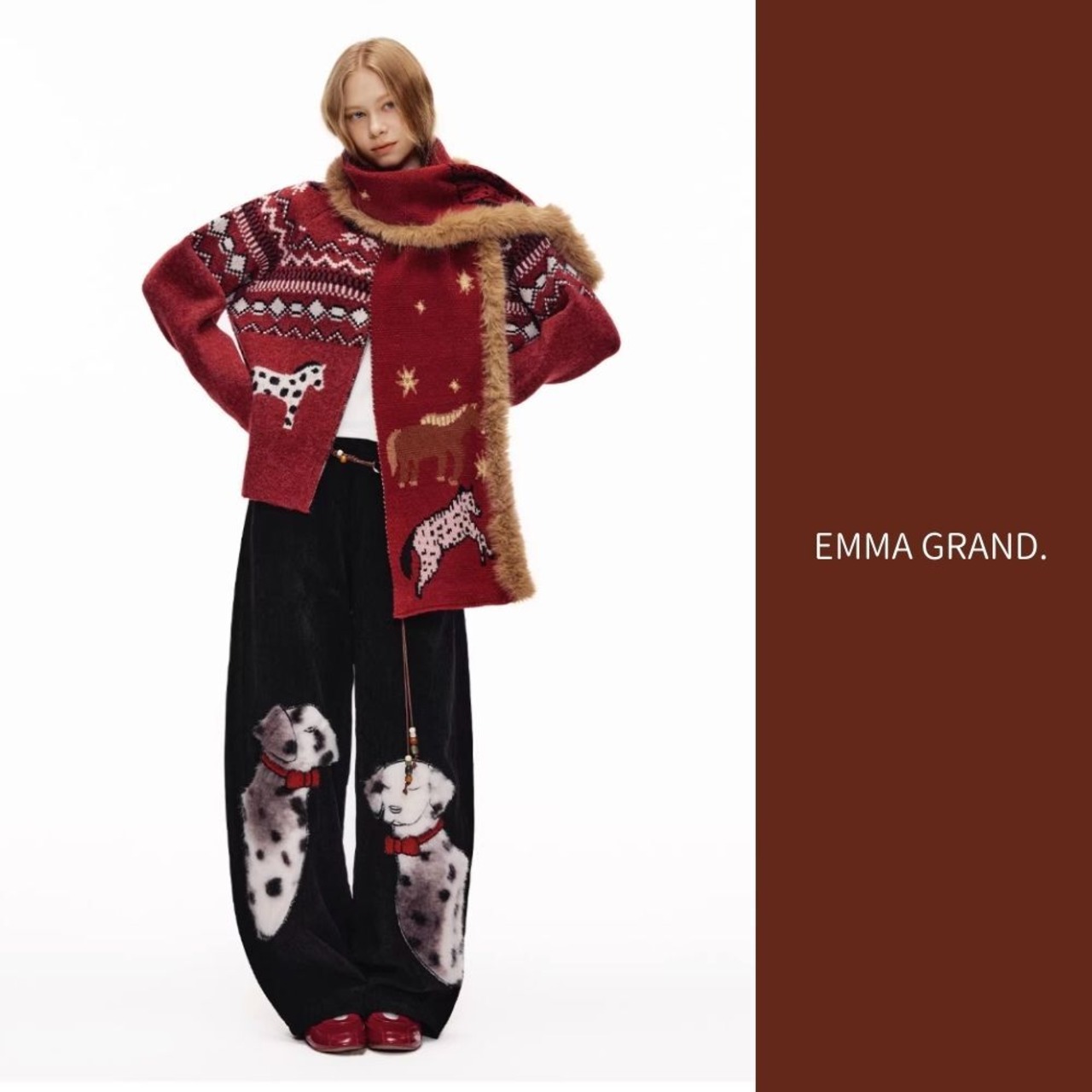 夜に寄り添う、二匹のダルメシアンのファーパンツ E00630