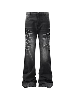 【TH4SWE】Cracked Whisker Washed Flared Jeans