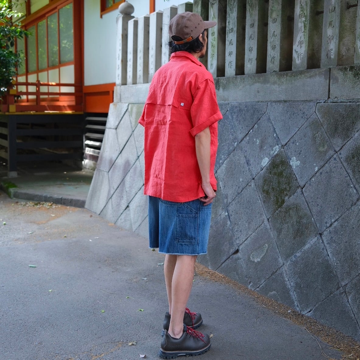 KENNETH FIELD(ケネスフィールド) /GUIDE SHIRTS SS french linen-RED