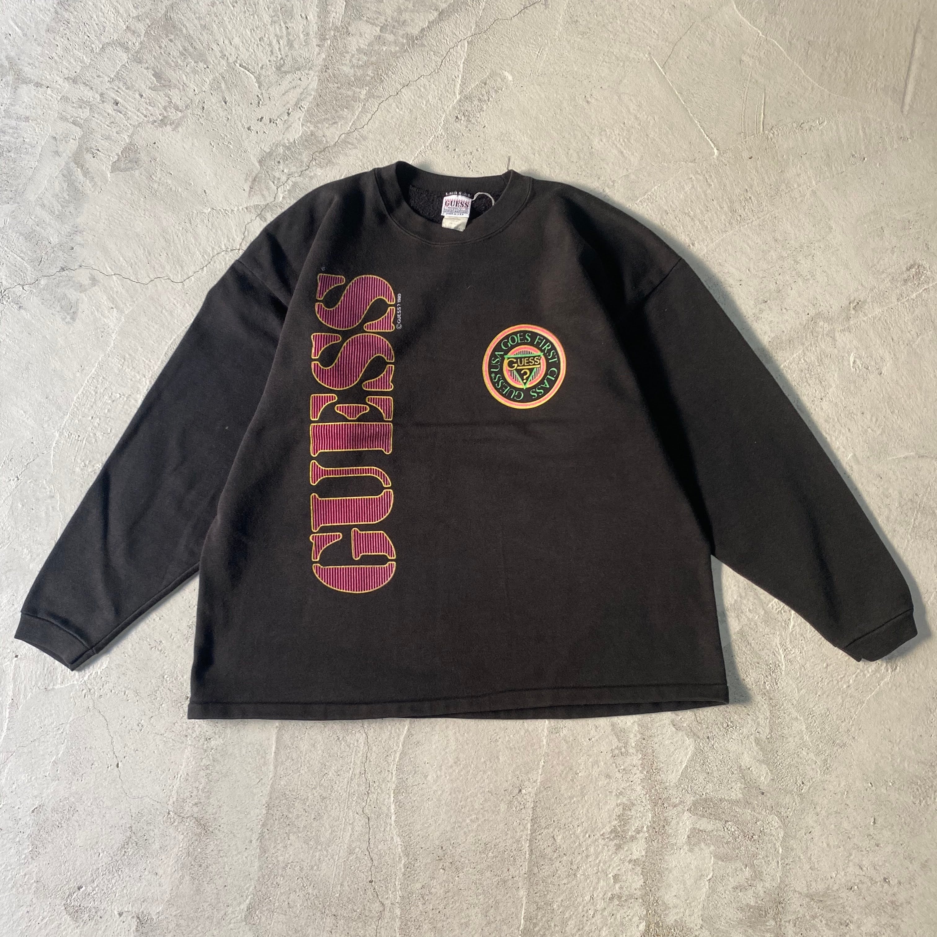 80年代 Guess ゲス フロントロゴ プリントスウェット トレーナー ヴィンテージ ブラック 黒 メンズl相当 古着 スウェット Cave 古着屋 公式 古着通販サイト