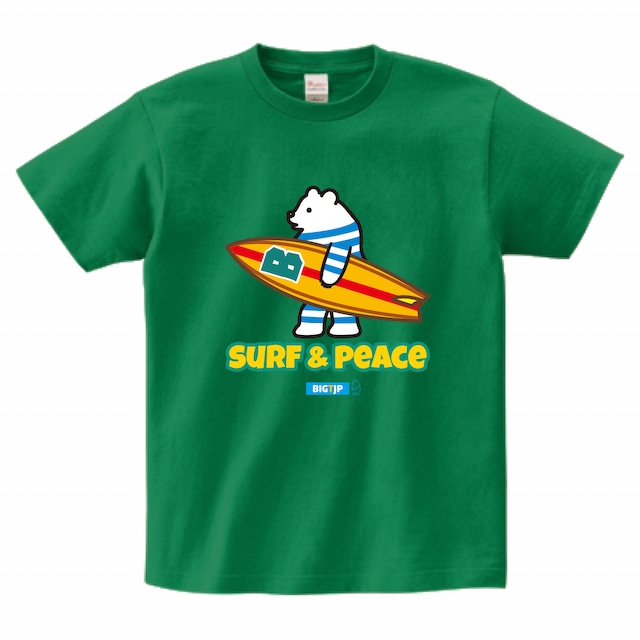 ヒグマくんSURF & PEACEサーフボード Tシャツ　グリーン