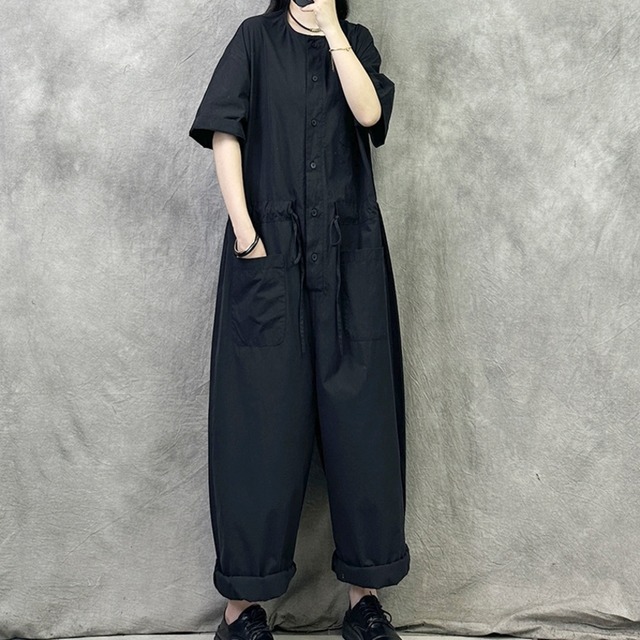 ワイドレッグ半袖ジャンプスーツ　D0262