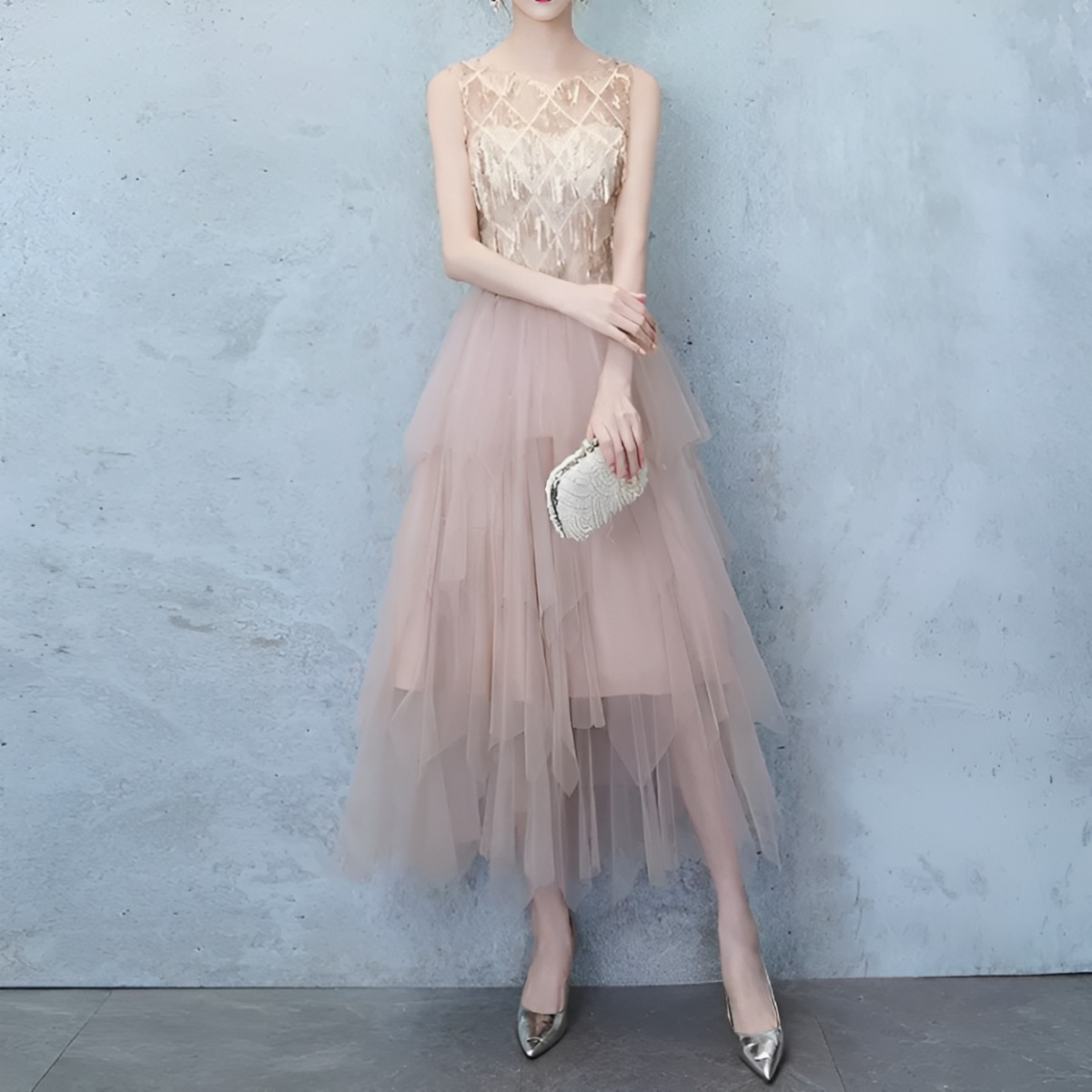 まちゅ　ドレス XS～Lサイズあり】ダブルボタンツイードフリンジマーメイド