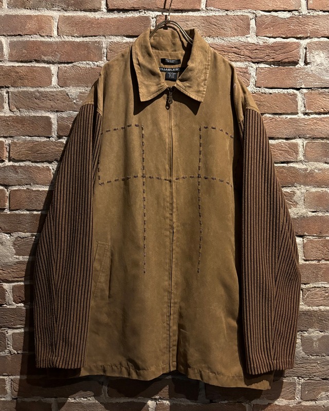【Caka act3】Faux Suede Switching Vintage Zip Up Knit Jacket