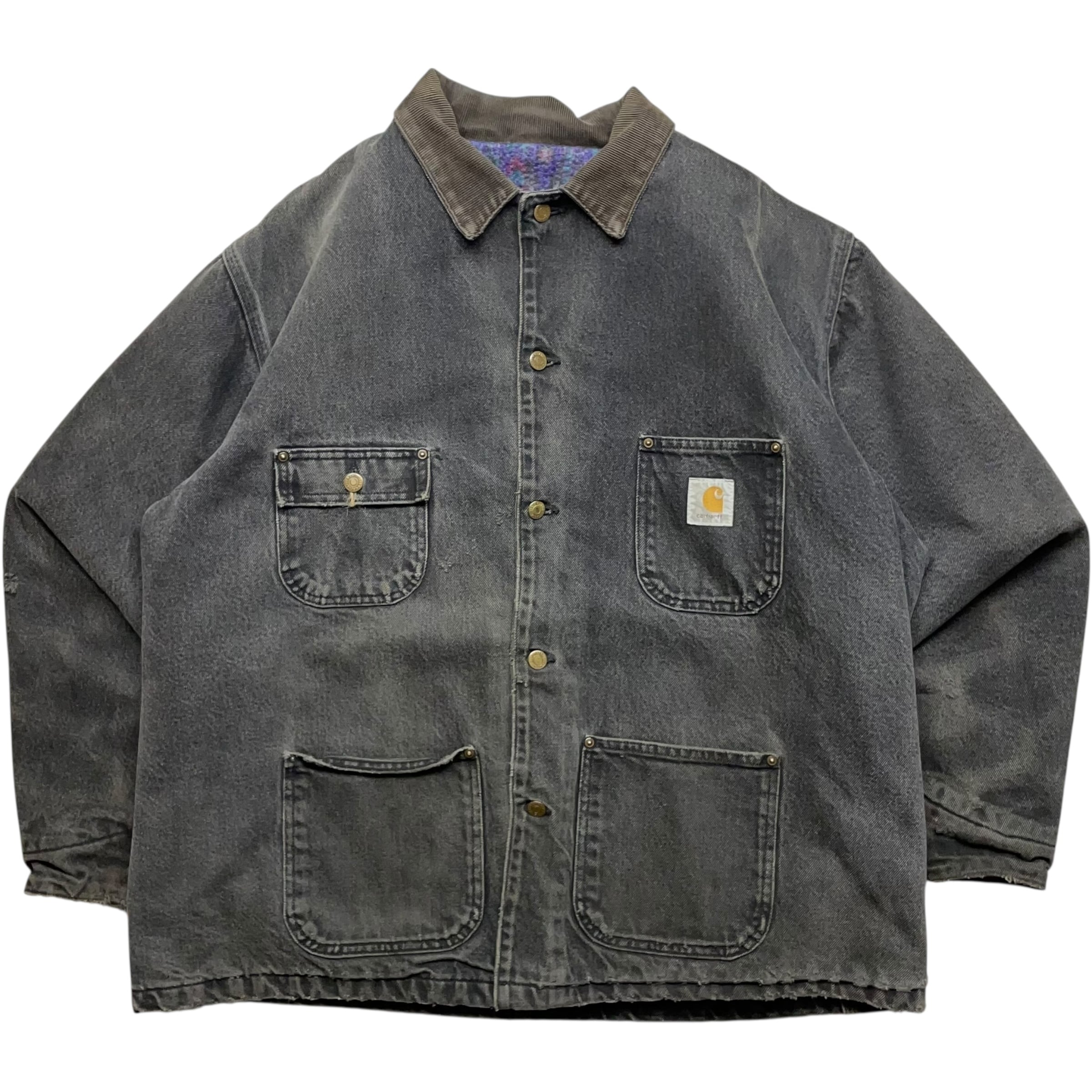 《XL》Carhartt カーハート 激レア ブラックデニム ミシガンチョアコート ダックジャケット ダメージ ダークグレー 80年代〜 no.9161