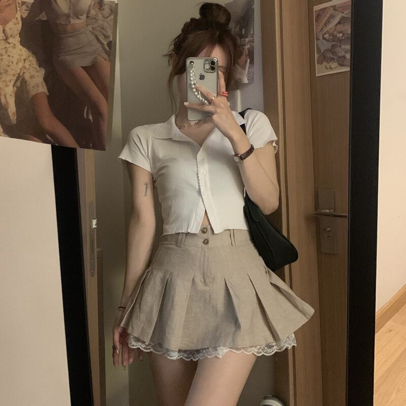 サマーミニスカート ハイウェストAラインプリーツ 夏物 スーパーモール5346712836