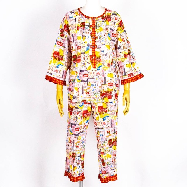 【セール】パジャマ　TUNIC　８０シルキーローンサッカー・レモネード　７分袖半開パジャマ　フリーサイズ　アカ　AWS-26089-A