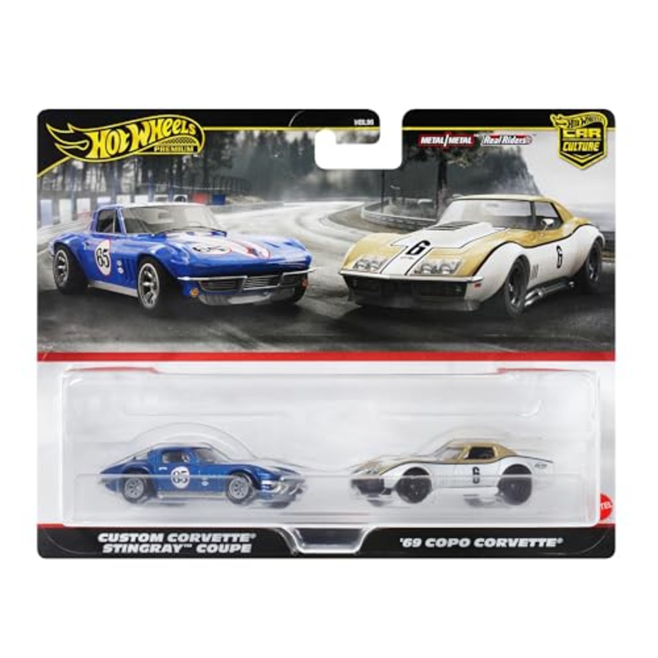 ホットウィール(Hot Wheels) プレミアム 2パック '69 COPO コルベット/カスタム コルベット "スティングレー" クーペ 乗り物おもちゃ ミニカー 3歳から ブルー/ゴールド HRR80