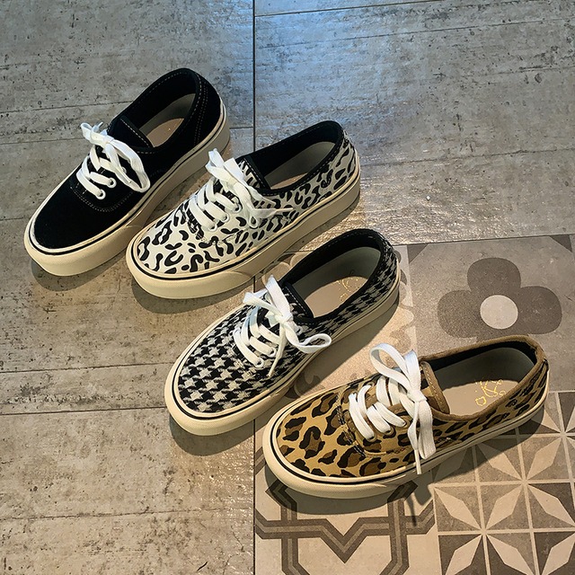 スタンダード格子柄レディーススプリングレオパードプリント柄カジュアル 靴 シューズ レトロ スニーカー 春物 部族の婦人靴18277035988