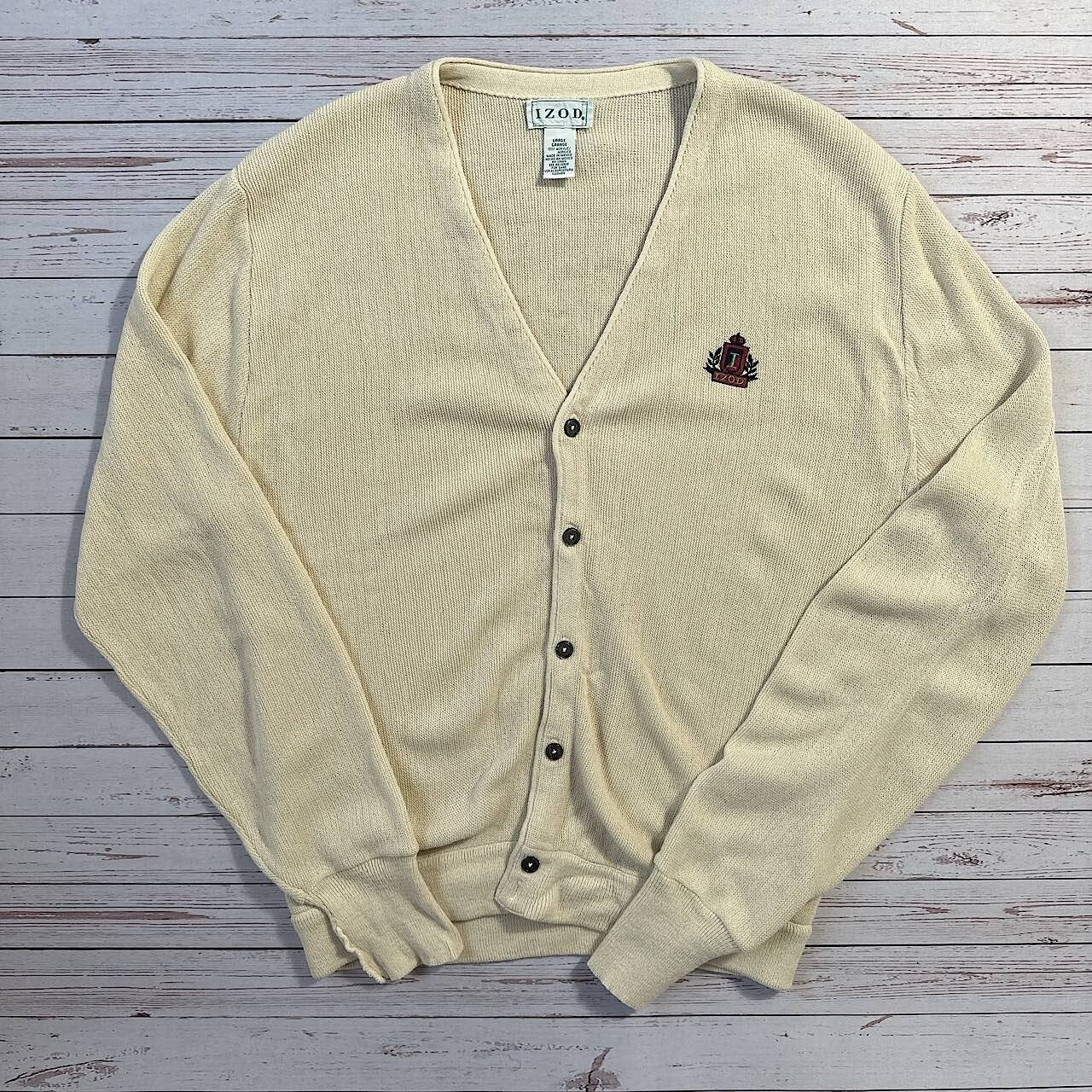 IZOD size:L アクリルニット カーディガン 長袖 白 古着