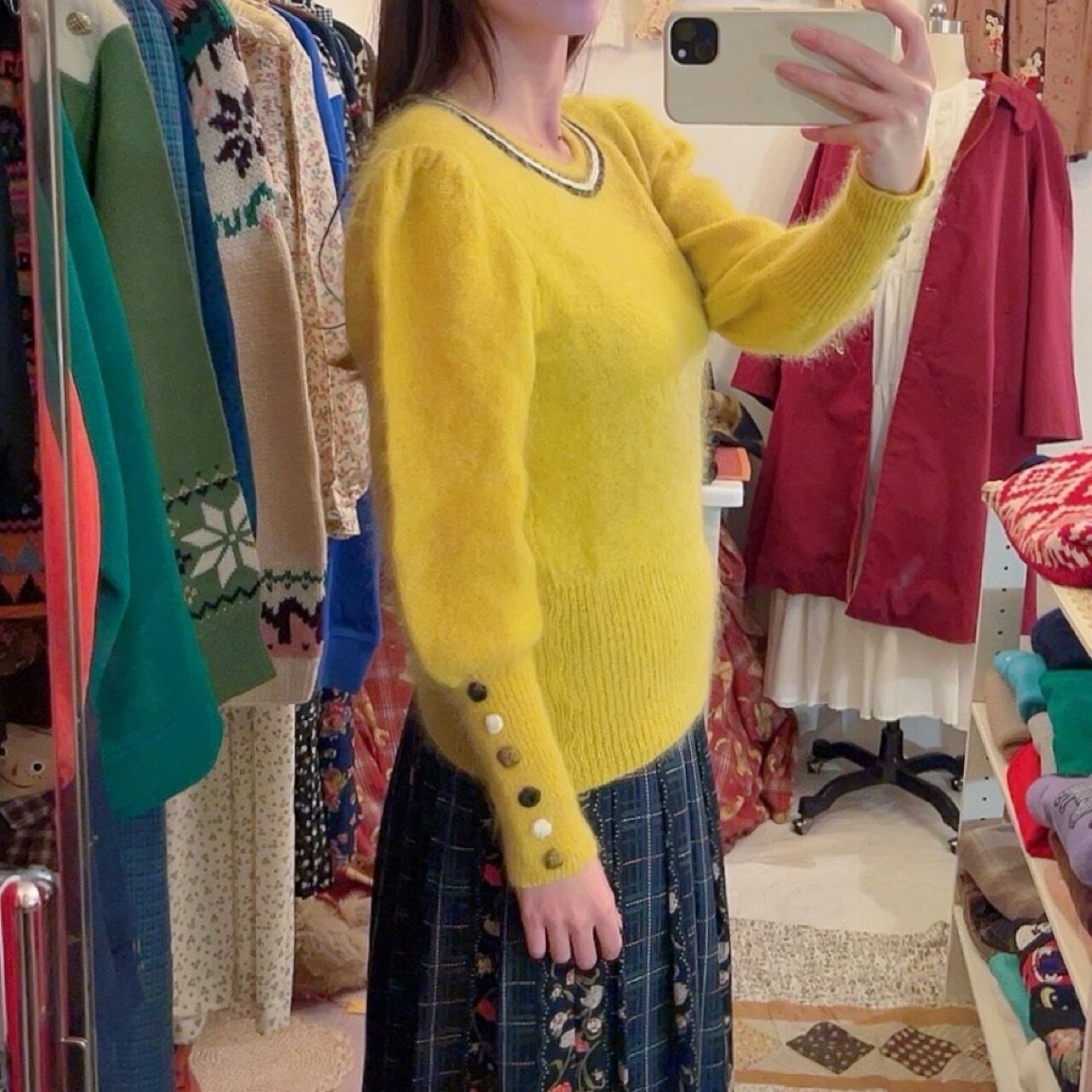 long rib button yellow mohair sweater