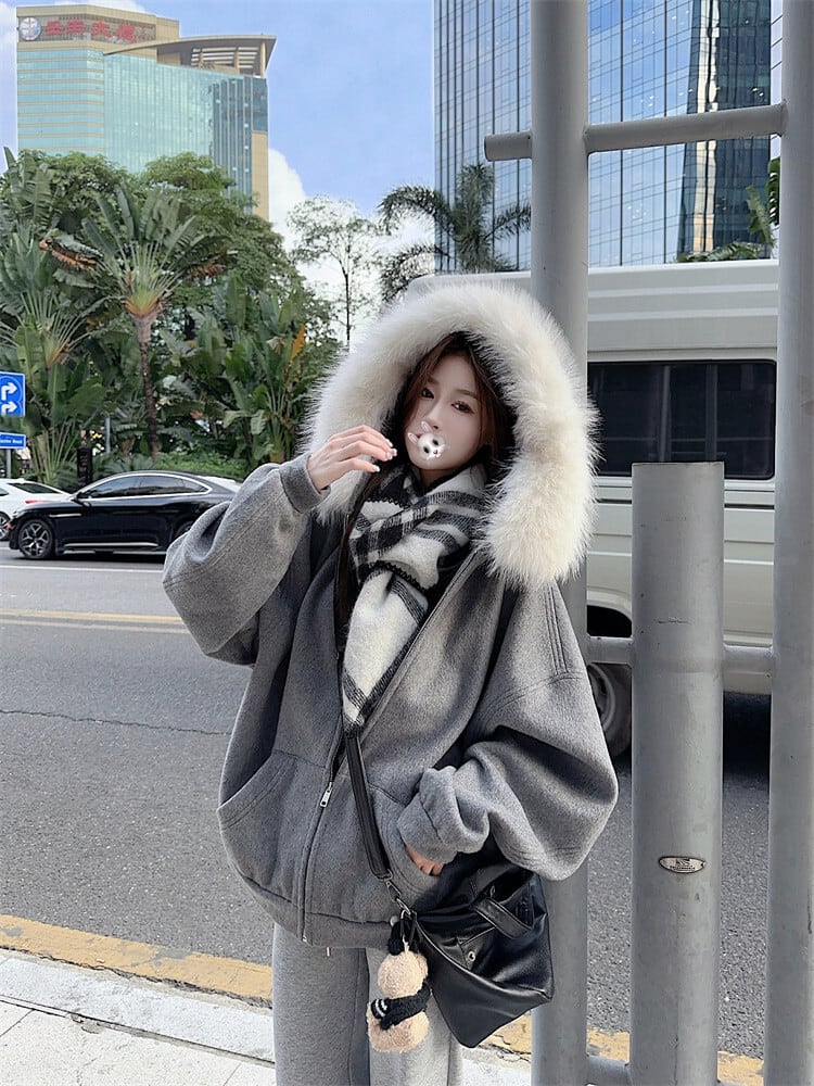 outer】フードファー裹起毛フーディーパーカー M28497 | nanastyle