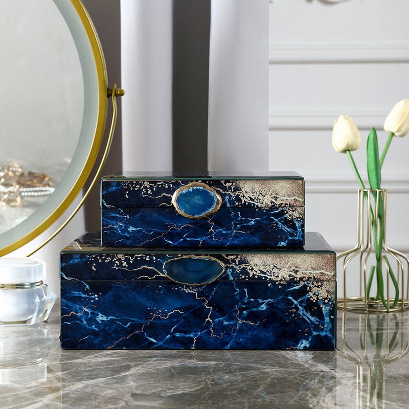 ジュエリー ボックス ラグジュアリー 2個セット ブルー マーブル模様