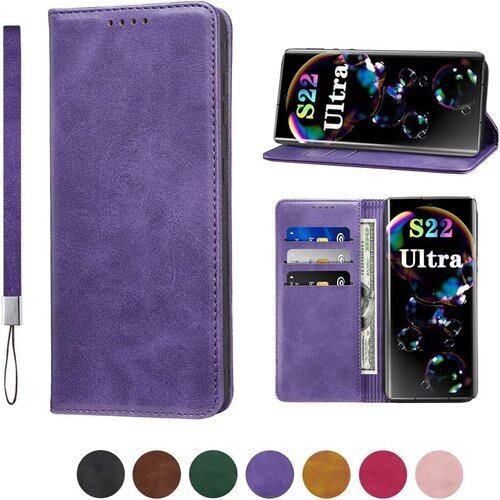 Galaxy S22 Ultra ケース 手帳型 高質PUレザー Galaxy S22 Ultra カバー 耐衝撃 SC-52C ケース SCG14 ケース サムスン ンギャラクシー S22 Ultra ケース 内蔵マグネット開閉式 ベルトなし スマホケース おしゃれ カードポケット スタンド機能 便利 スプラット同梱 携帯ケース パープル 1412