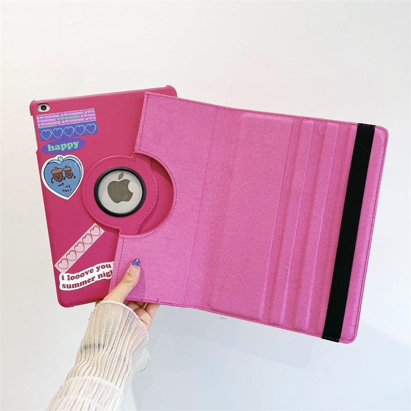 iPad Pro/iPad 2022/Air5/mini6ケース ピンク 可愛い シール付き アイ