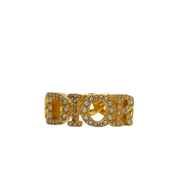 Christian Dior ディオール ロゴ リング ラインストーン ゴールド 指輪 アクセサリー 10656-202306