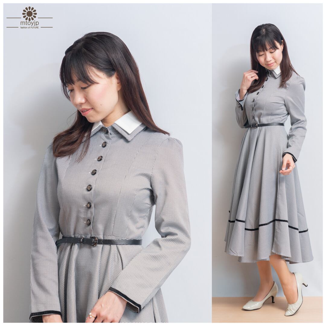 英国風 クラッシックワンピース 千鳥格子 お嬢様 ロングワンピ セレクトショップ Mtoyjp