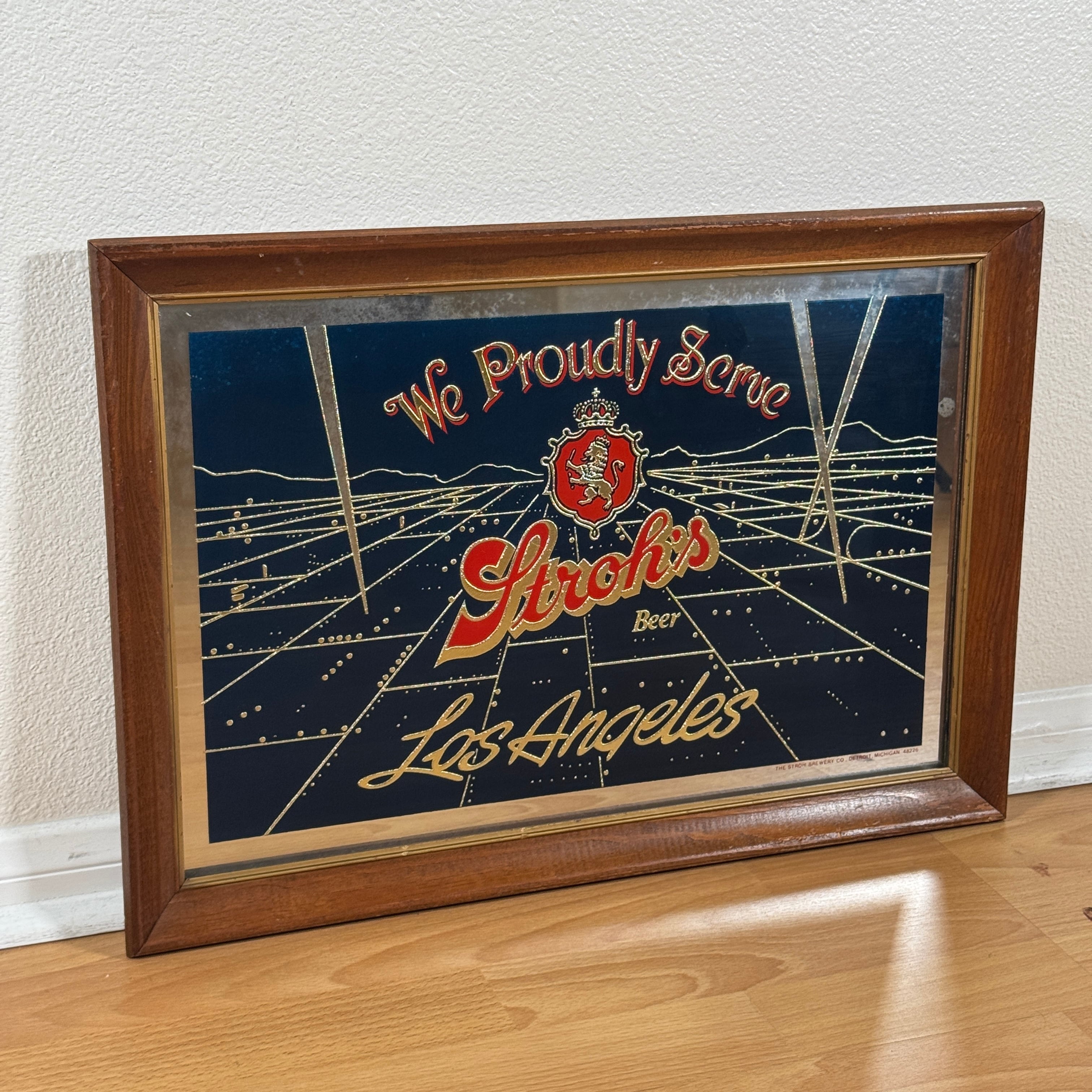 Stroh's ビールアンティーク パブミラーカリフォルニアの地図の柄