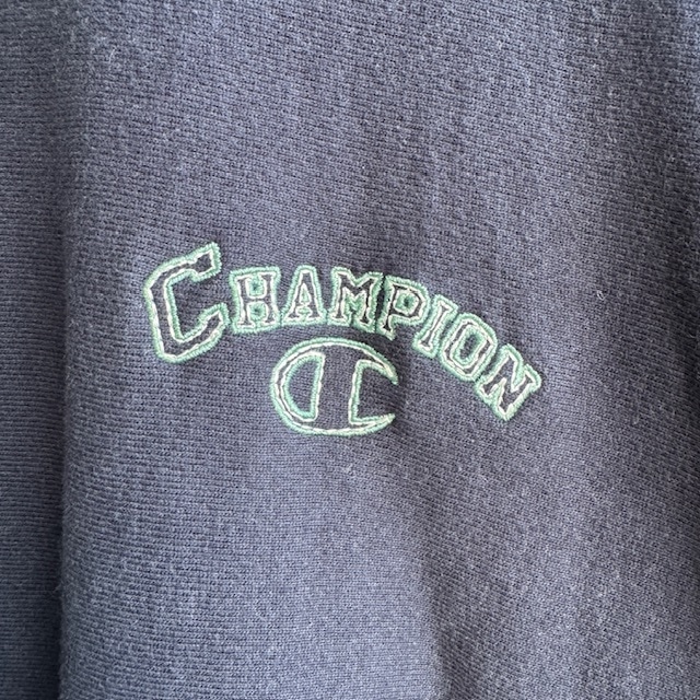Champion リバースウィーブ スウェット 90s USA製 ネイビー グリーンリブボーダー 刺繍タグ ヴィンテージ古着 M 画像4