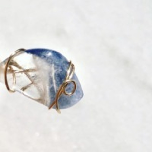 【希少・美石】デュモルチェライトインクォーツ　18金　ペンダント　4503