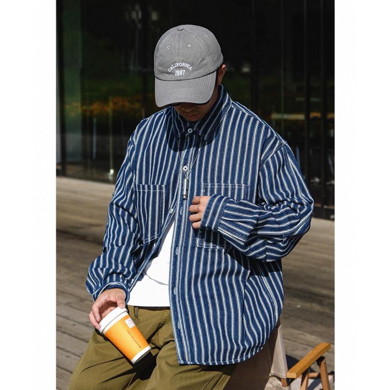 Stripe pattern button-down shirt 0272 - 6