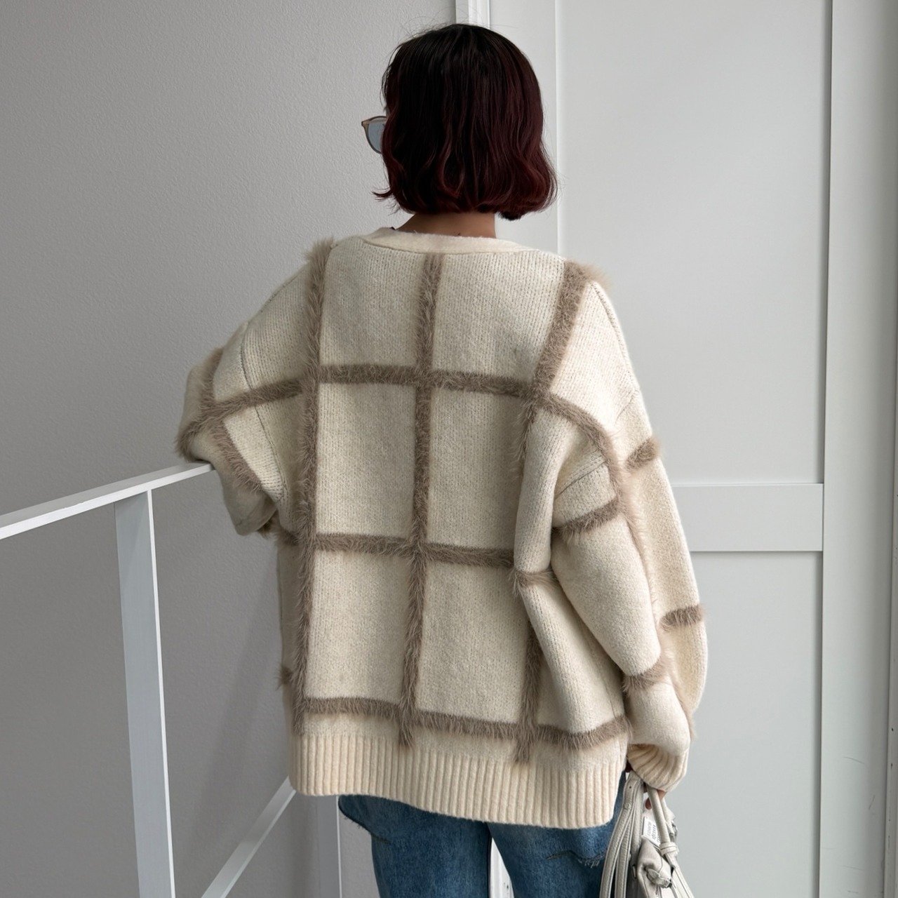 ラージチェックニットCD/アイボリー