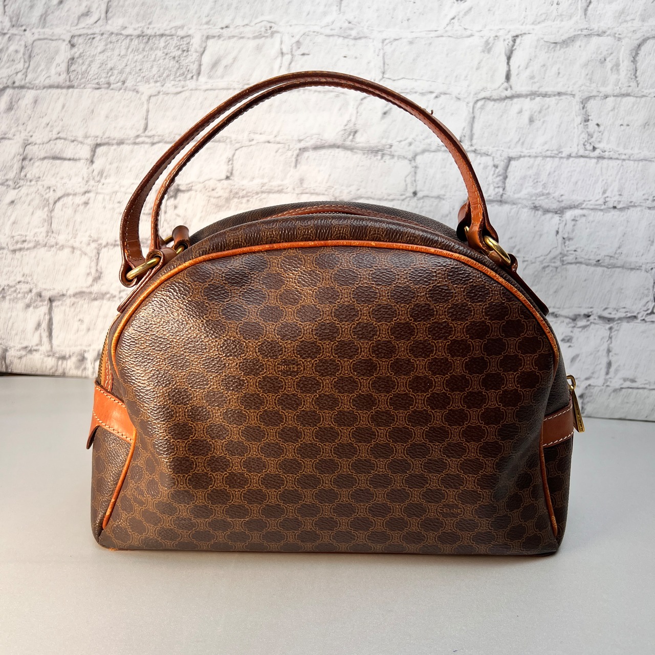 CELINE セリーヌ マカダム レザー ハンドバッグ ブラウン A-12635
