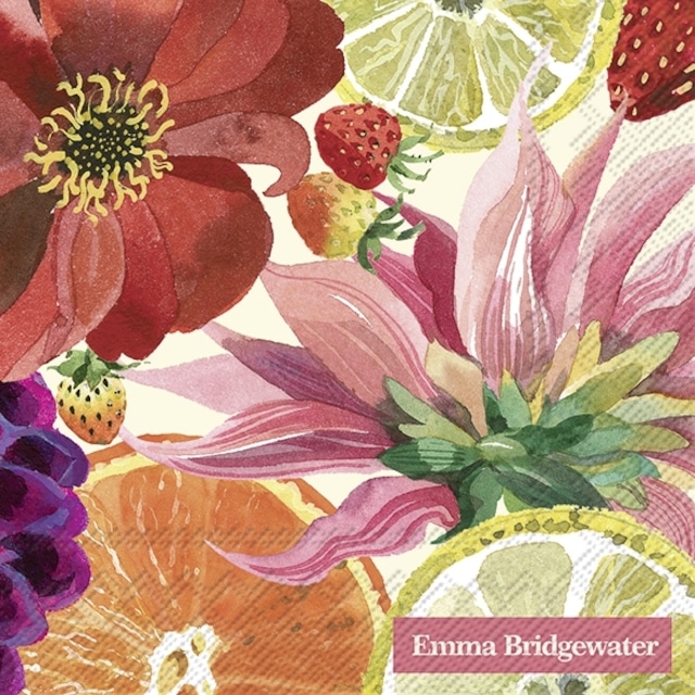 【Emma Bridgewater】バラ売り2枚 カクテルサイズ ペーパーナプキン FRUITS AND FLOWERS クリーム