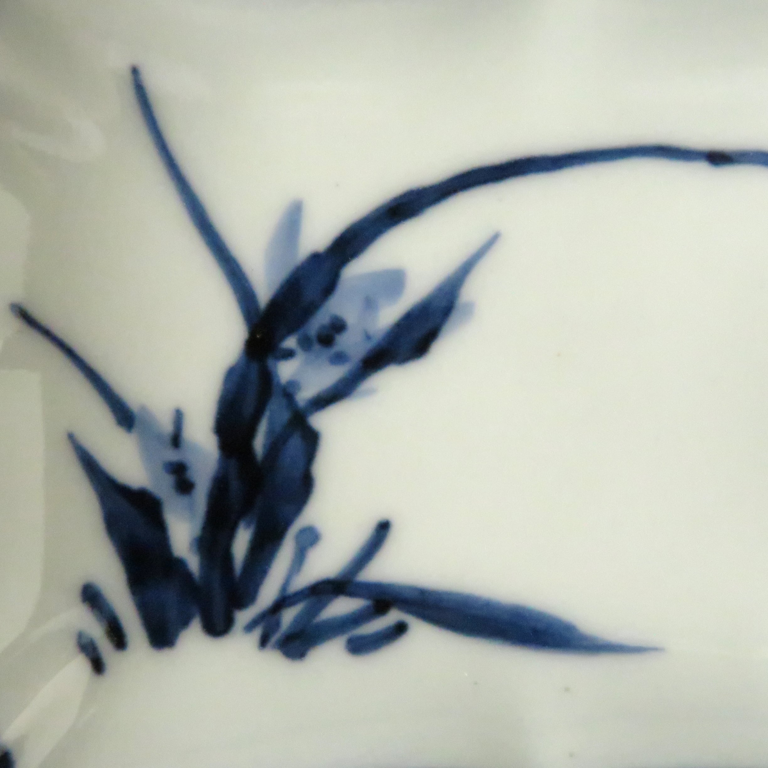 平安 土谷瑞光 清水焼 手描染付蘭画 隅入角豆皿 1枚 手塩皿 醤油皿