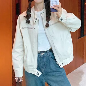 【送料無料】 ジャケット ブルゾン レディース 春秋 韓国 ライトアウター 大人 きれいめ シンプル カジュアル ライトアウター スタンドカラー ナチュラル ゆったり 体型カバー 大人可愛い 大人女子
