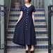 EU VINTAGE FRONT BUTTON NAVY COLOR DESIGN ONE PIECE/ヨーロッパ古着フロントボタンネイビーカラーデザインワンピース