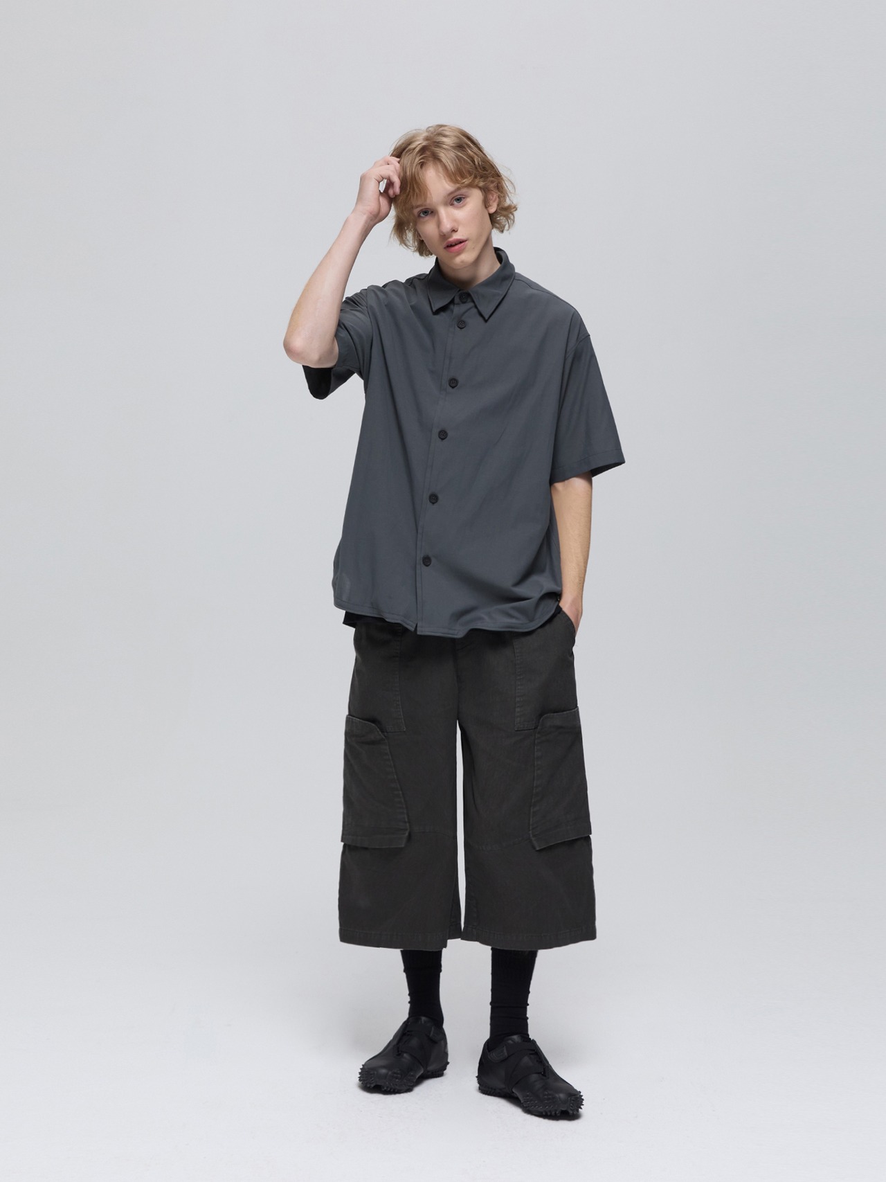 DECESOLO 25SS リンクルコットンリネン シングルブレストシャツ半袖