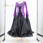 社交ダンス 衣装 チャコット Chacott スタンダード ドレス スタンダードドレス ワンピース 紫 黒 レース フロート デモ 競技 ダンス パーティ 発表会 パープル系 ブラック系 高級感 上品 フロア映え 華やか デザイン エレガント スカート重ね 着心地 日本製 ダンス衣装 おしゃれ なめらか 競技用