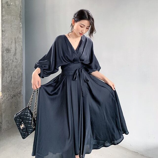 カシュクールワンピース カシュクールワンピ バルーンスリーブ ワンピース バルーン袖ワンピース イレギュラーヘム ワンピース きれいめワンピ 上品 フェミニン エレガント P6263 Kirari きらり