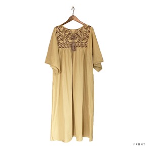 Front embroidery tassel dress (beige)