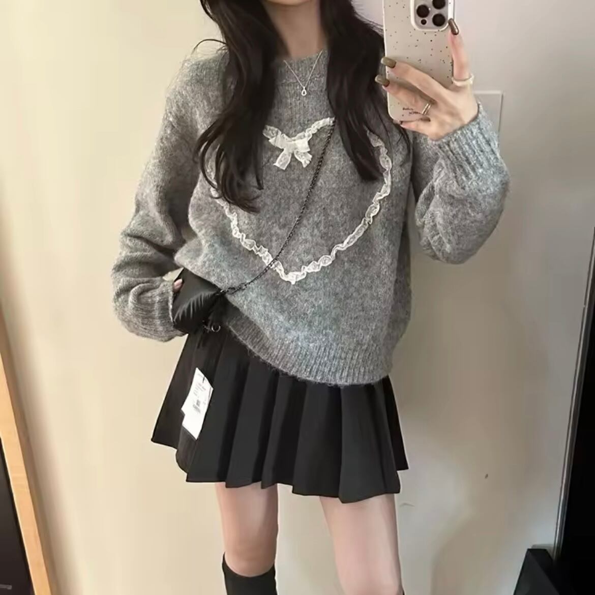 ハートリボンレースニット