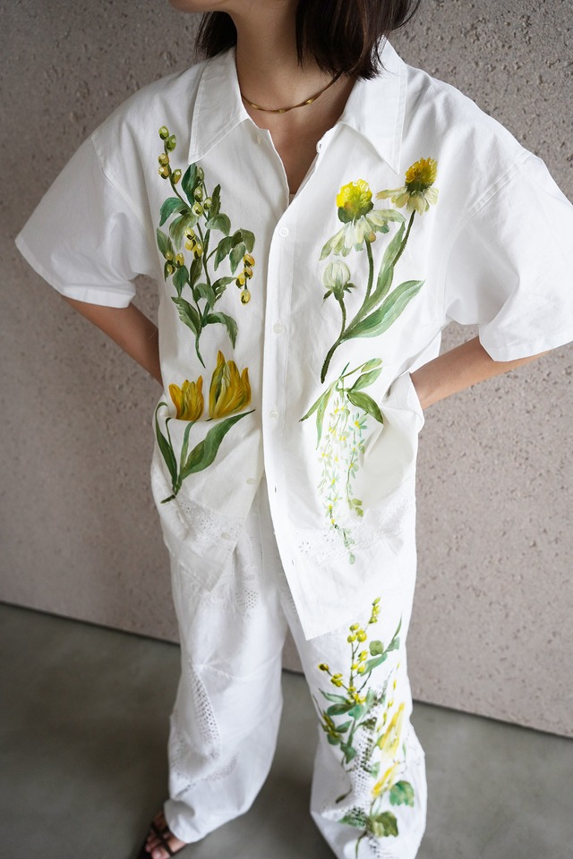 lace open collar shirt white yellow