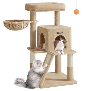 【数量限り】FEANDREA キャットタワー 猫タワー大型猫 ハンモック耐荷重10KG 猫タワー 天然サイザル 広いハウス 多頭飼い 安定性 高さ96cm マンチカン・子猫・既存品対応 転落防止猫タワー PCT051K03