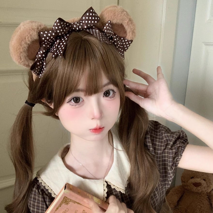 甘ロリ くま耳ヘッドドレス ドットリボン テディベア風｜WithU