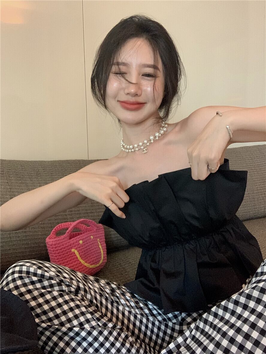 ブラックトップス サマーストラップレス 夏物 ピュア ガールズファッション67109053569