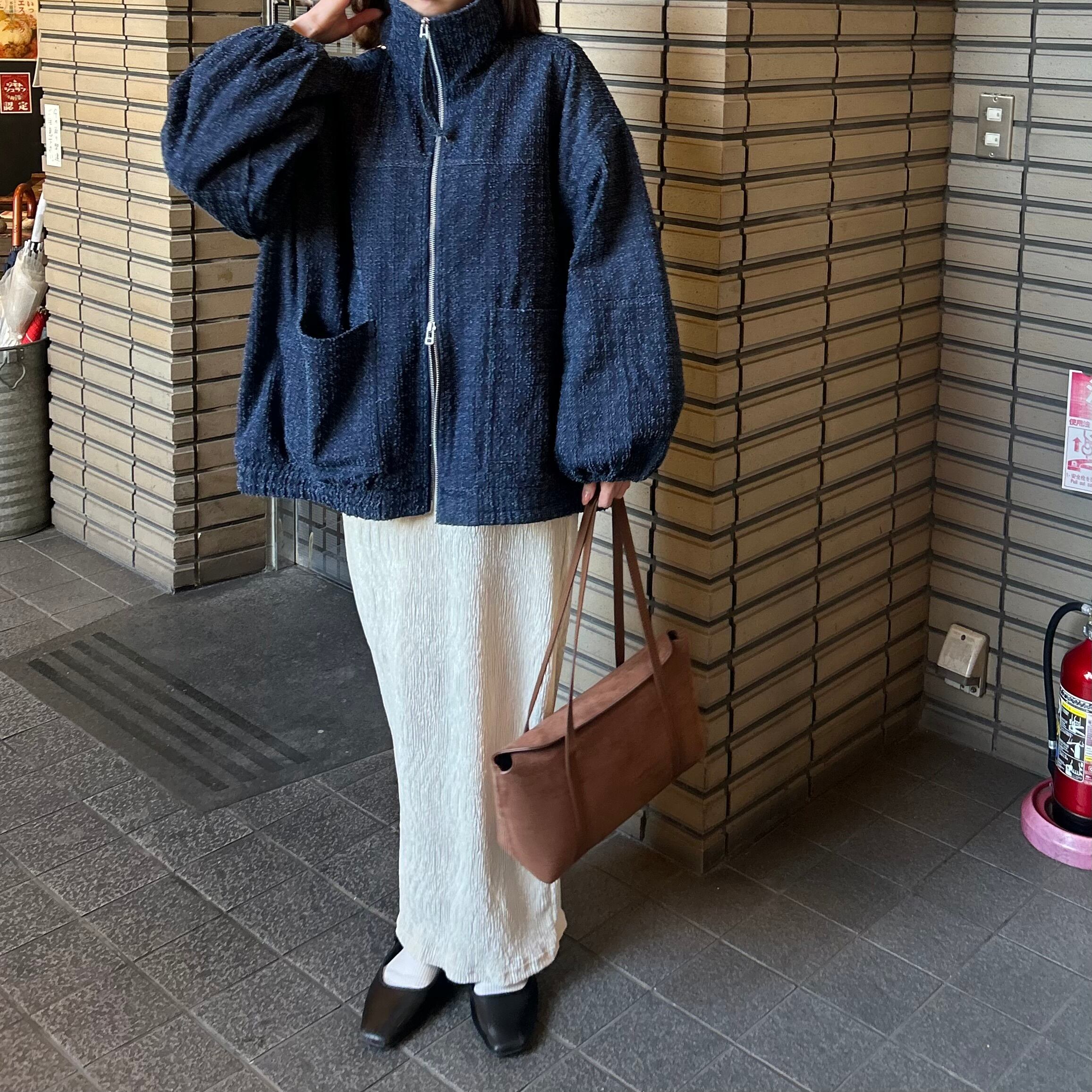 クラッシュデニムスタンドブルゾン【インディゴ】